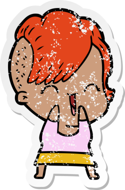 Bir insan tarafından çizilmiş mutlu bir hippi kızın sıkıntılı çıkartması.