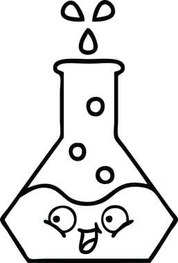 Bir insan tarafından çizilmiş bir bilim şişesinin çizgi çizimi.