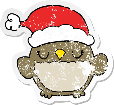 Bir insan tarafından çizilmiş şirin bir noel baykuşunun sıkıntılı çıkartması.