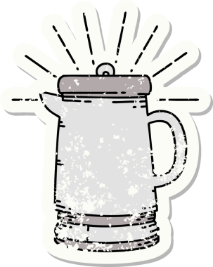 Bir insan tarafından çizilmiş dövme stili eski bir kahve fincanı.