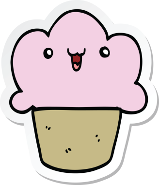 Bir insan tarafından çizilmiş karikatür kapkekinin etiketi.