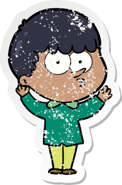 Bir insan tarafından çizilmiş, sıkıntılı bir çizgi film çıkartması.