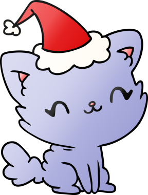 Bir insan tarafından çizilmiş kawaii kedisinin el çizimi gradyan çizgi filmi.