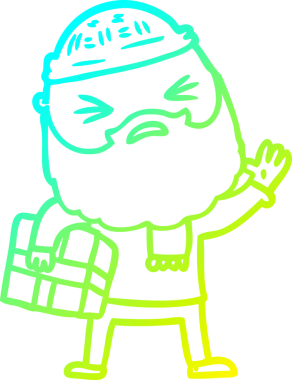 Bir insan tarafından çizilmiş sakallı bir çizgi film karakteri.