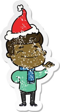 Noel Baba şapkası takan bir adamın insan tarafından çizilmiş üzgün çıkartması.