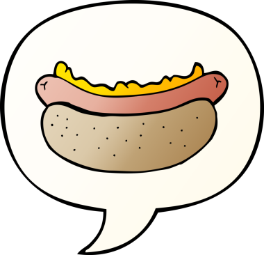 bir insan tarafından çizilmiş, konuşma baloncuklu çizgi film sosislisi.