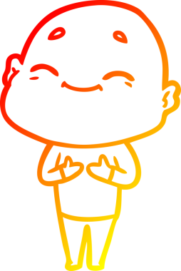 Bir insan tarafından çizilmiş mutlu, kel bir adamın sıcak çizgi çizimi.