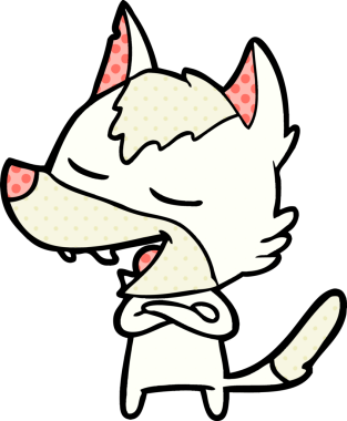 Bir insan tarafından çizilmiş gülen bir kurt.