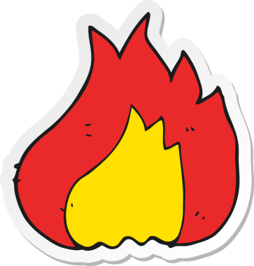 Bir insan tarafından çizilmiş çizgi film alevinin çıkartması.