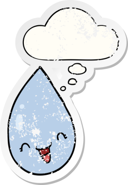 Düşünce baloncuklu karikatür yağmur damlası insan tarafından çizilmiş yıpranmış bir çıkartma gibi.