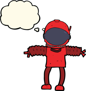Bir insan tarafından çizilmiş düşünce baloncuklu astronot.