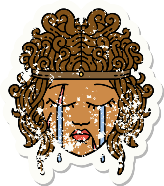 Retro Dövme Tarzı Bir insan tarafından çizilmiş ağlayan barbar insan