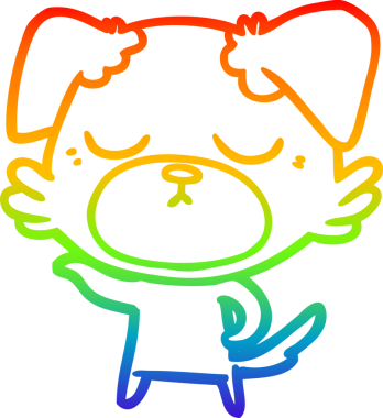 Gökkuşağı gradyan çizimi. Bir insan tarafından çizilmiş şirin bir köpek çizimi.