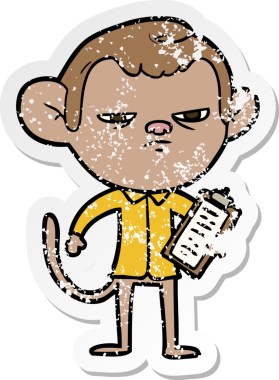 Bir insan tarafından çizilmiş kızgın maymun patronun karikatür çıkartması.