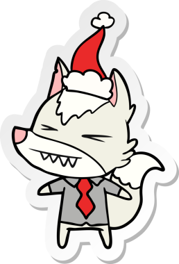 Kızgın kurt patron, bir insan tarafından çizilmiş Noel Baba şapkasının çıkartmasını çizmiş.