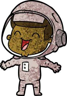 Bir insan tarafından çizilmiş mutlu astronot çizgi filmi.