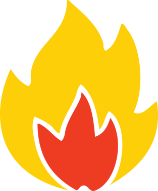 Bir insan tarafından çizilen ateşin düz renkli retro karikatürü