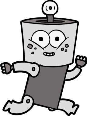 Bir insan tarafından çizilmiş mutlu çizgi film robotu