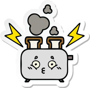 Bir insan tarafından çizilmiş bir tost makinesinin şirin bir karikatürü.