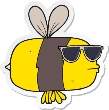 Bir insan tarafından çizilmiş güneş gözlüğü takan çizgi film arının çıkartması.