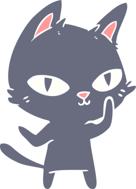 Bir insan tarafından çizilmiş düz renkli çizgi film kedisi.