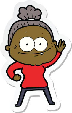 Bir insan tarafından çizilmiş mutlu yaşlı bir kadının çıkartması.