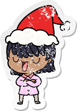 Bir insan tarafından çizilmiş Noel Baba şapkası giymiş bir kadının el yazısı.