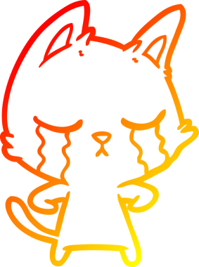 Bir insan tarafından çizilen ağlayan çizgi film kedisinin sıcak çizgi çizgisi.