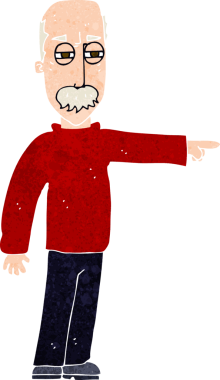 Çizgi filmdeki yaşlı adam el kol hareketi yapıyor. Defol! Bir insan tarafından çizilmiş.