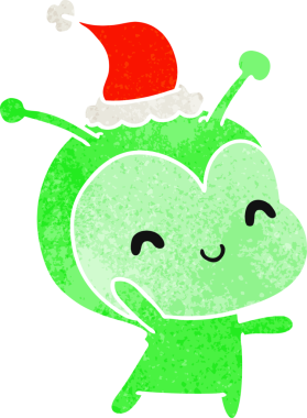Bir insan tarafından çizilmiş Kawai uzaylısının Noel karikatürü.