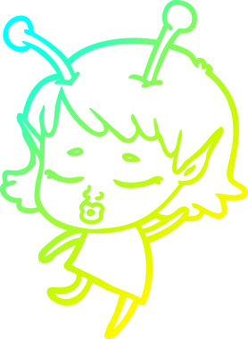 Bir insan tarafından çizilmiş, soğuk gradyan bir uzaylı kız çizgi filmi