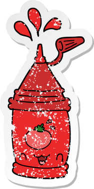 Bir insan tarafından çizilmiş ketçap şişesinin sıkıntılı çıkartması.