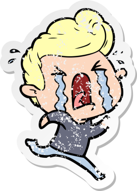 Bir insan tarafından çizilmiş ağlayan bir karikatür çıkartması.