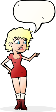 Bir insan tarafından çizilmiş konuşma balonuyla gösterilen endişeli bir kadın.