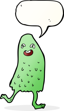 Bir insan tarafından çizilmiş baloncuklu komik balçık canavarı.