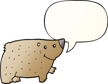 Bir insan tarafından çizilmiş yumuşak eğimli konuşma baloncuklu çizgi film ayısı.