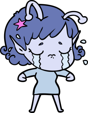 Bir insan tarafından çizilmiş ağlayan uzaylı kız çizgi filmi.