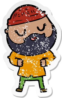 Bir insan tarafından çizilmiş sakallı bir çizgi film karakterinin sıkıntılı çıkartması.