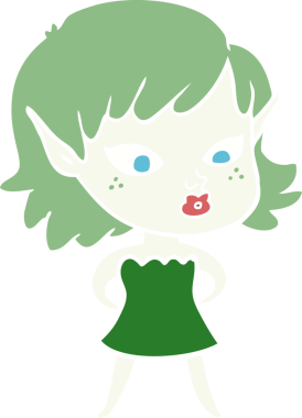 Bir insan tarafından çizilmiş düz renkli bir elf kızı.