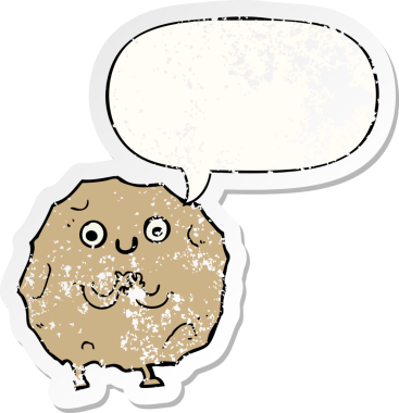 Konuşma baloncuğu olan çizgi film karakteri bir insan tarafından çizilmiş sıkıntılı eski bir çıkartma