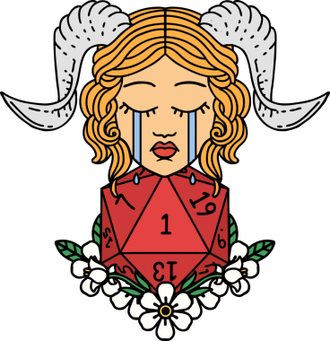 Retro Dövme Biçimi Ağlama Ağlama Doğal bir D20 zar atışıyla bir insan tarafından çizilmiş