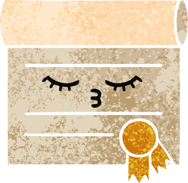 Bir insan tarafından çizilmiş bir sertifikanın retro illüstrasyon tarzı karikatürü