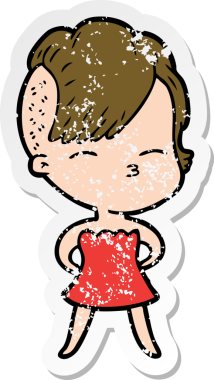 Bir insan tarafından çizilmiş şaşkın bakışlı bir kızın sıkıntılı çıkartması.