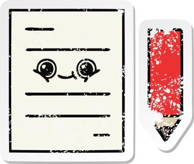 Bir insan tarafından çizilmiş şirin bir çizgi film test kağıdının sıkıntılı çıkartması.