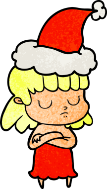 Bir insan tarafından çizilmiş Noel Baba şapkası takan kayıtsız bir kadının el çizimi karikatürü.