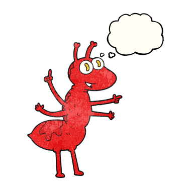 Bir insan tarafından çizilmiş serbest çizim düşünce kabarcığı desenli karınca.