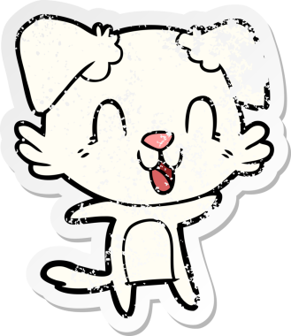 Bir insan tarafından çizilmiş, gülen bir köpeğin sıkıntılı çıkartması.