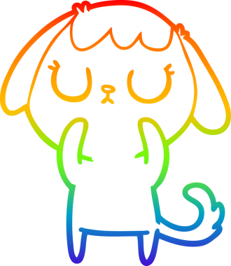 Gökkuşağı gradyan çizimi. Bir insan tarafından çizilmiş şirin bir köpek çizimi.