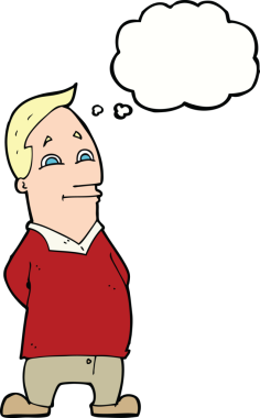 Bir insan tarafından çizilmiş düşünce balonlu çizgi film dostu bir adam.