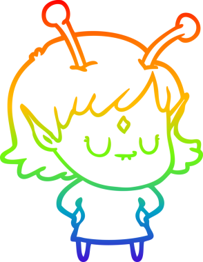 Gökkuşağı gradyan çizgisi bir insan tarafından çizilmiş uzaylı bir kızın çizimi